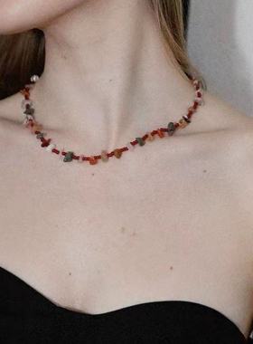 野莓日记天然碎石手工串珠项链锁骨链waki同款