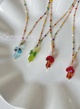 法国小众链钛琉璃蘑菇项链