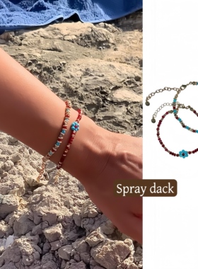 PomegranateIceTea石榴冰茶*天然石手工小花串珠套链组合两条手链