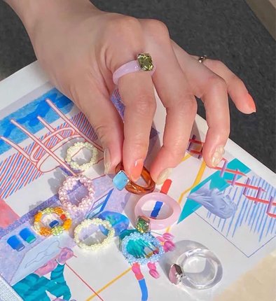 买二送一ylyl新款配色小珠戒指小众串珠戒指