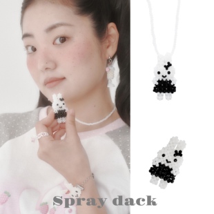 可爱手工串珠甜心黑白水晶兔子项链毛衣链挂件钥匙扣吊坠