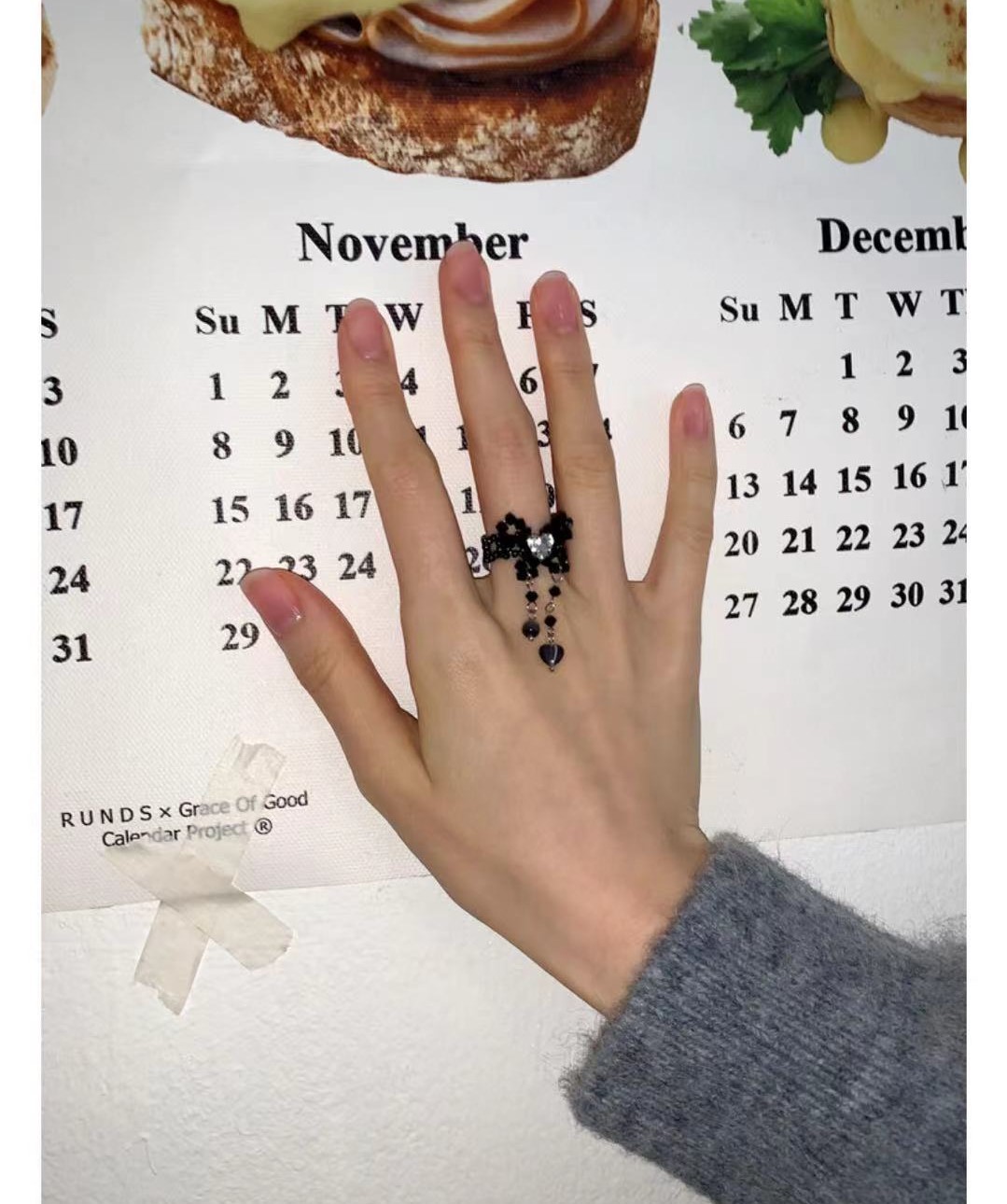 设计师水晶串珠戒指爱心猫眼吊坠