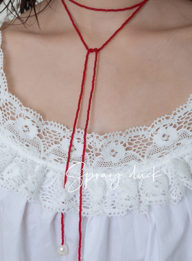 天然珍珠复古多层叠戴毛衣链红色黑色水晶长项链手工设计师颈链