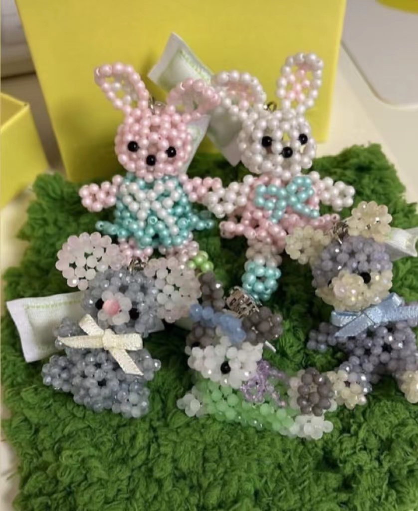 串珠珍珠兔子水晶钥匙扣