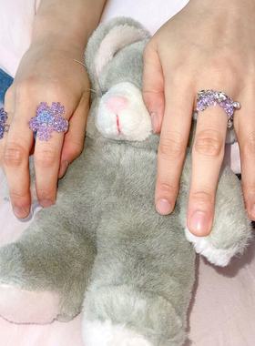 ins买2送1水晶编织同款花朵戒指