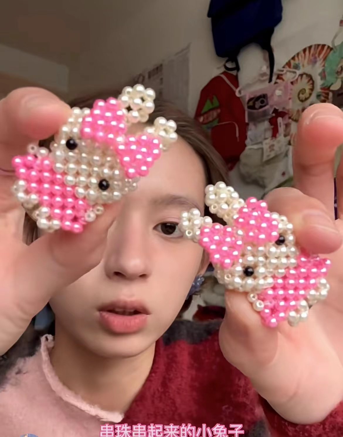 手工编织仿珍珠可爱兔子发夹