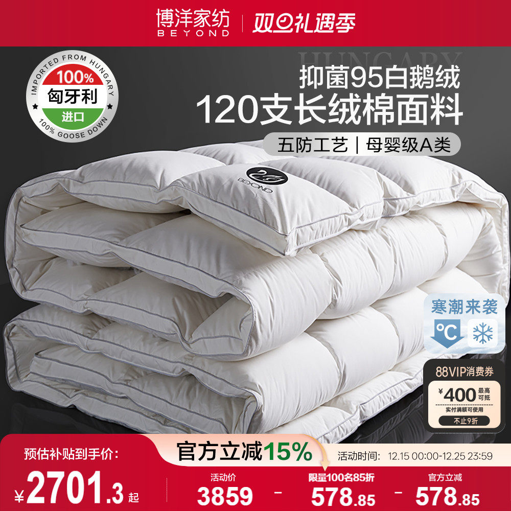 博洋120支棉匈牙利95白鹅绒冬被