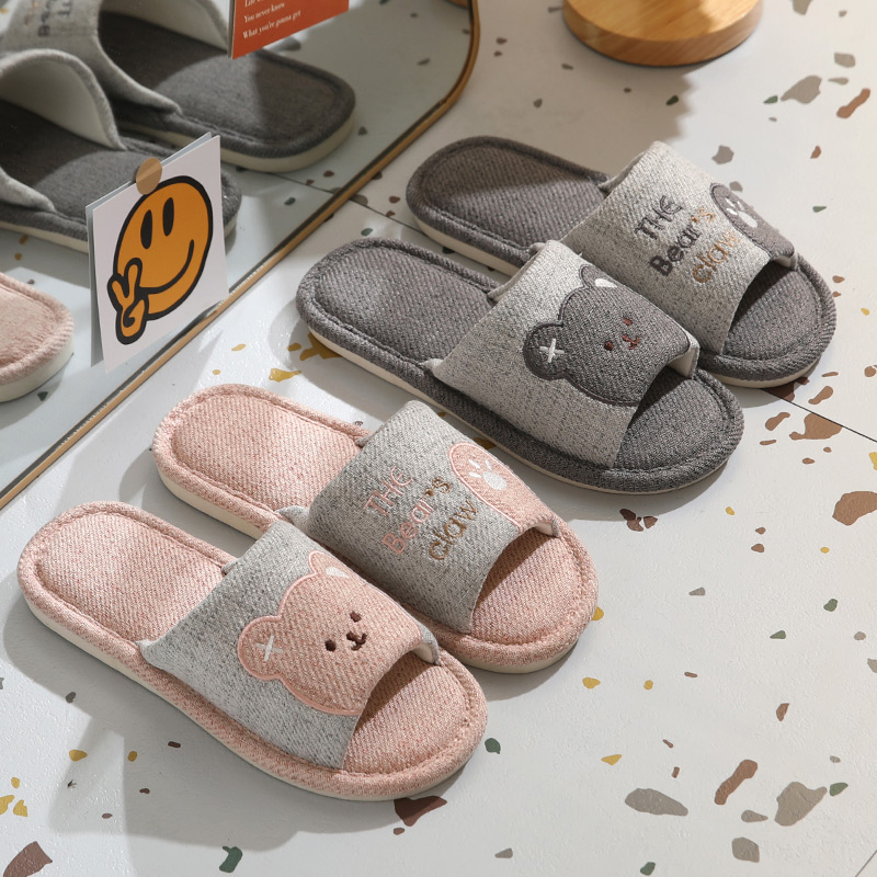 可爱亚麻拖鞋排湿吸汗