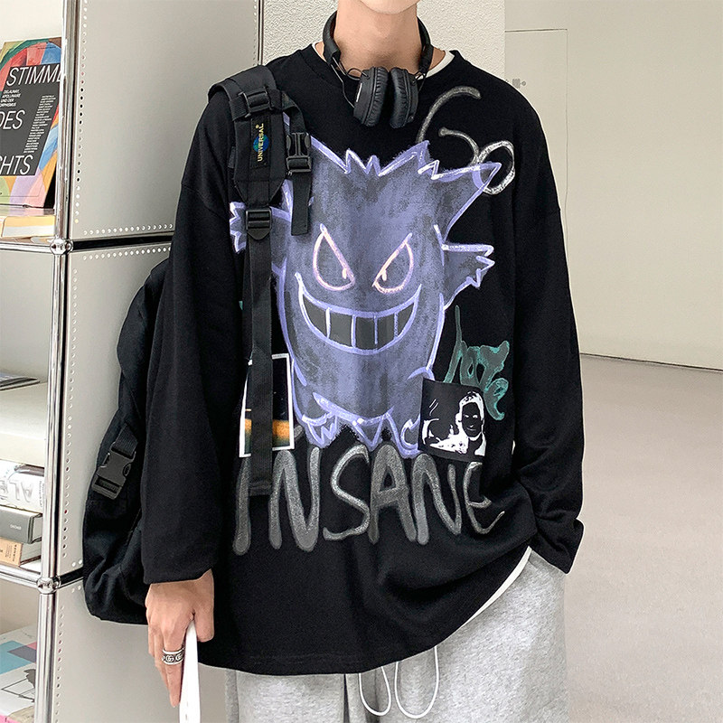 秋季男士长袖t恤新款宽松港风潮流韩版上衣ins休闲大码帅气体恤衫