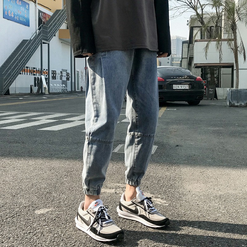 2020春秋新款牛仔裤男潮牌宽松束脚裤港风九分休闲百搭小脚长裤子