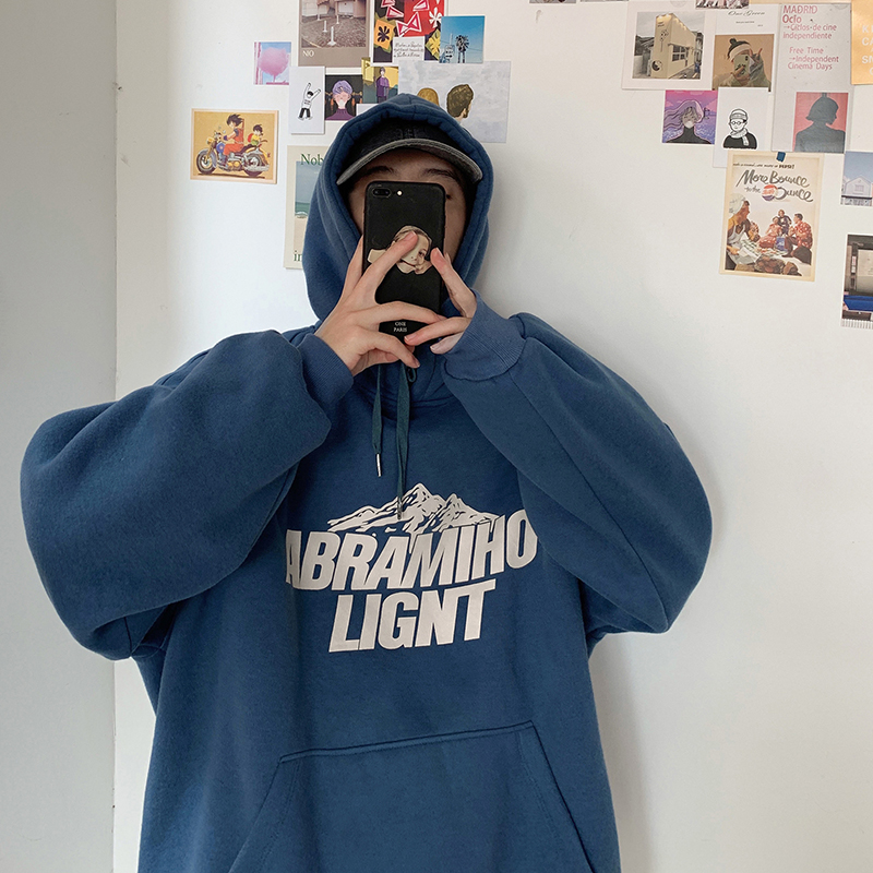 加绒加厚卫衣男秋冬宽松连帽韩版潮流套头衫学生休闲百搭运动外套