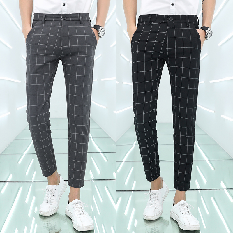 夏季格子九分裤男修身英伦小脚裤9分 男生小西裤条纹休闲裤子薄款在类目 男装, 休闲裤中 - 来自Buy2taobao.com提供专业的淘宝代购服务