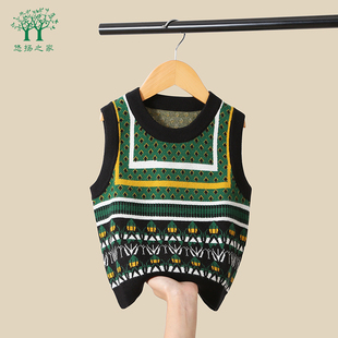 女宝马甲背心春秋装2022年新款小宝宝加厚毛衣圆领毛线儿童套头衫