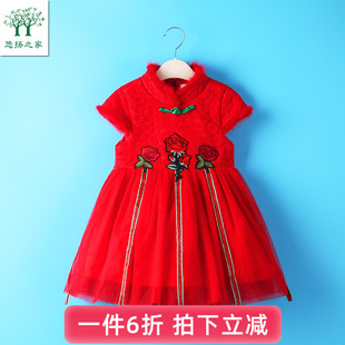 女宝宝秋冬加绒加厚连衣裙一3二5岁女童冬装 公主裙 拜年服秋冬长袖
