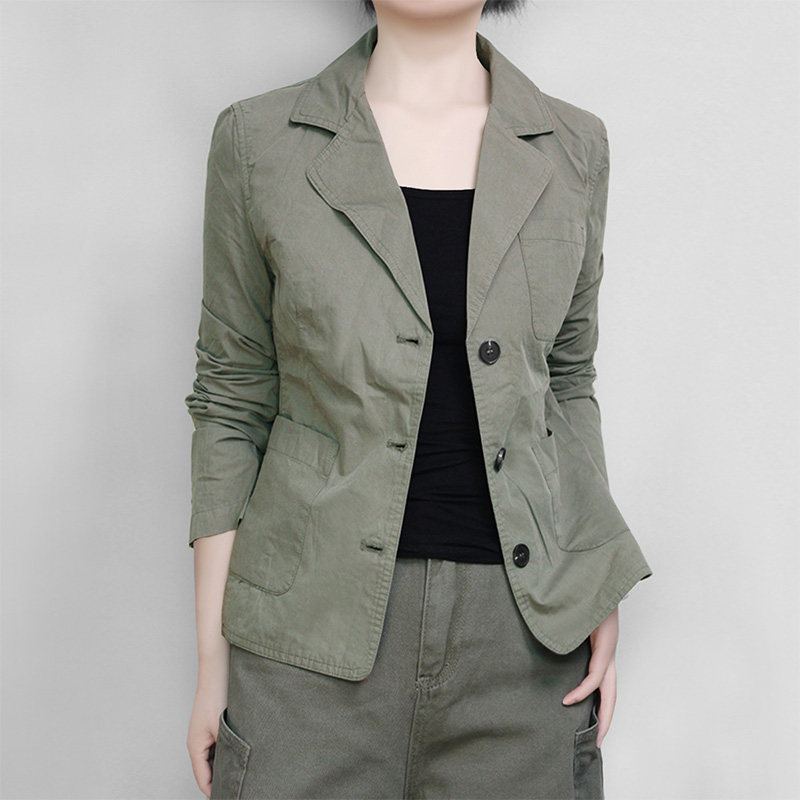 复古风纯棉西装外套女2026春夏新款气质长袖修身高级感休闲西服