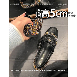 一脚蹬浅口单鞋 2026春季 女 小个子蝴蝶结玛丽珍鞋 隐形内增高5CM