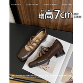 内增高7CM 女 套脚浅口单鞋 小个子方头粗跟玛丽珍鞋 2025秋冬新款