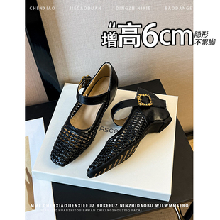 不累脚！隐形内增高6CM黑色网面单鞋2026春夏新款通勤风高跟鞋女