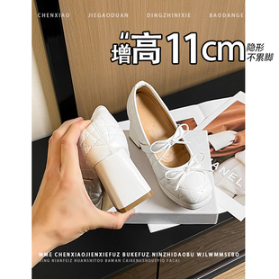 不累脚！内增高11CM圆头粗跟玛丽珍单鞋2026新款套脚浅口高跟鞋女