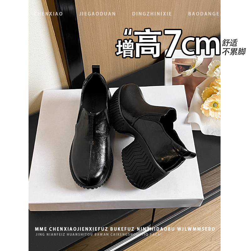 不累脚！增高7CM防水台弹力布圆头深口女鞋2026早春新款单鞋女