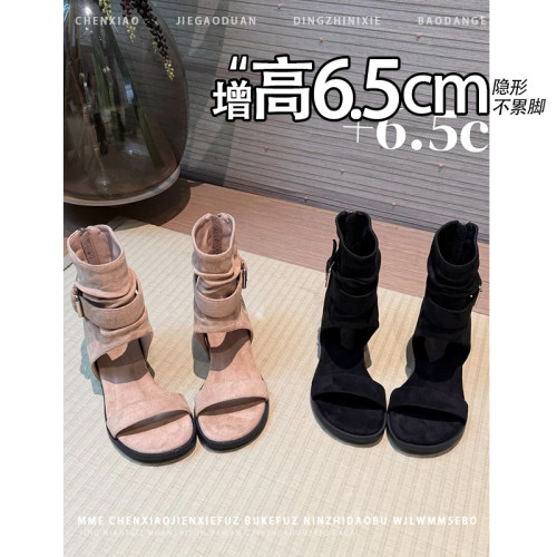 不累脚！内增高6.5CM凉靴裤管靴女2026春夏新款罗马露趾凉鞋女
