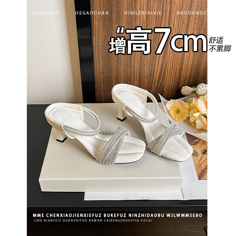 不累脚！增高7cm法式风露趾凉鞋2026春夏新款小个子套脚高跟鞋女