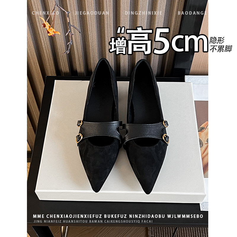 不累脚！隐形内增高5CM黑色玛丽珍鞋2026春夏新款通勤风单鞋女