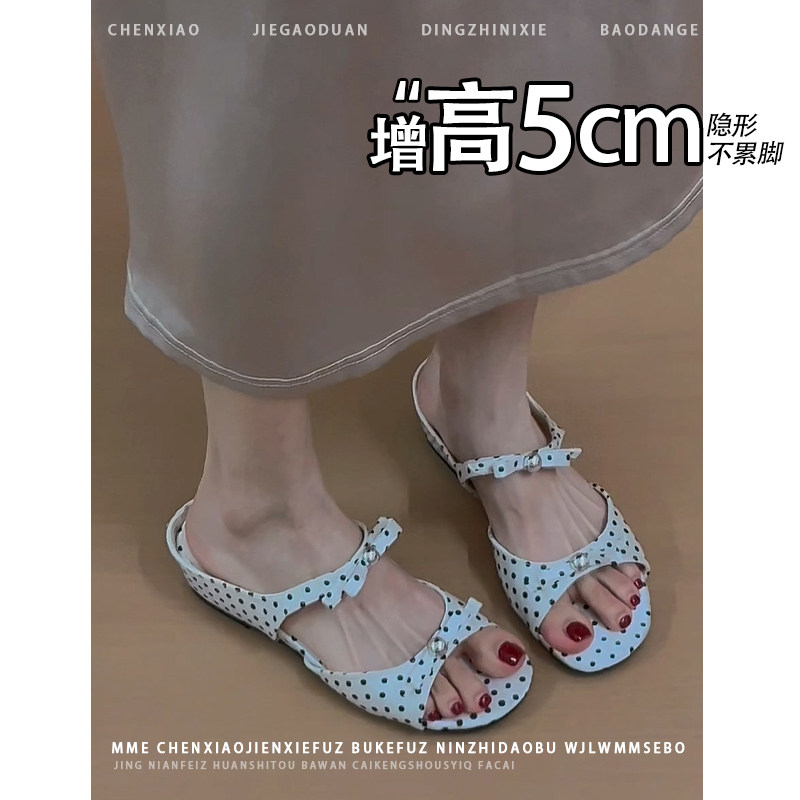 不累脚!增高5CM蝴蝶结玛丽珍半拖2026春夏新款时尚露趾单鞋女