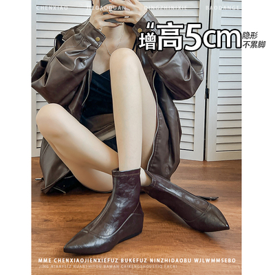 不累脚！小个子增高5CM瘦瘦靴2025秋冬新款尖头后拉链时装短靴女