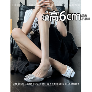 不累脚!增高6CM法式水钻方扣单鞋女2026新款浅口一脚蹬玛丽珍鞋