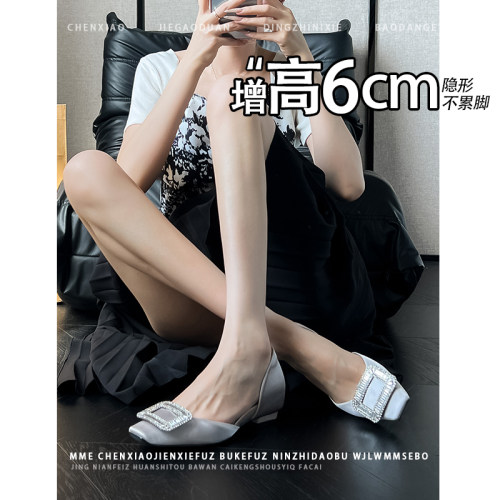 不累脚！增高6CM法式水钻方扣单鞋女2026新款浅口一脚蹬玛丽珍鞋