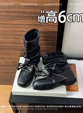不累脚！内增高6CM系带可两穿拆卸堆堆靴2026冬季新款短筒靴子女
