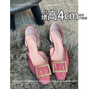 女 不累脚 内增高4CM玛丽珍鞋 2025秋新款 浅口小个子中空温柔单鞋