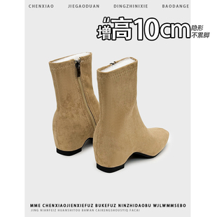 不累脚！小个子内增高10CM瘦瘦靴2025秋冬新款侧拉链时装靴短靴女