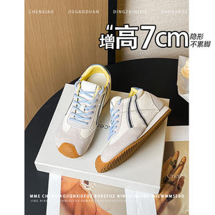 系带深口休闲女鞋 2026新款 隐形内增高7CM拼色圆头德训鞋 不累脚