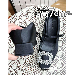 浅口玛丽珍单鞋 不累脚 新款 水钻2026春夏季 女 隐形内增高7CM法式