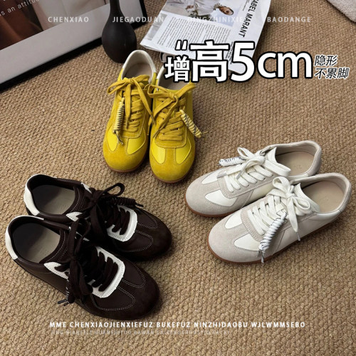 不累脚！隐形内增高5CM复古德训鞋女2026秋新款拼色运动休闲鞋女