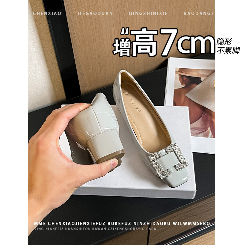 不累脚！内增高7CM水钻扣玛丽珍单鞋2026新款一脚蹬粗跟高跟鞋女