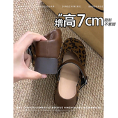 不累脚 女 粗跟浅口豹纹单鞋 小个子内增高7CM玛丽珍鞋 2025秋法式