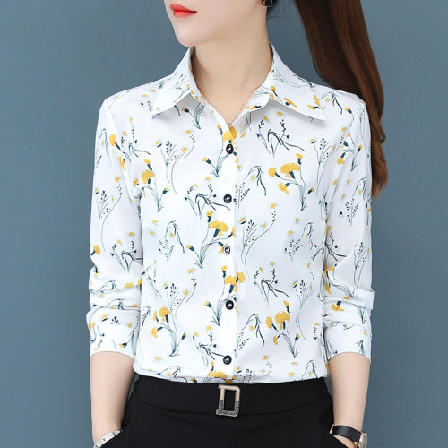 雪纺衬衫女长袖春秋新款碎花衬衣
