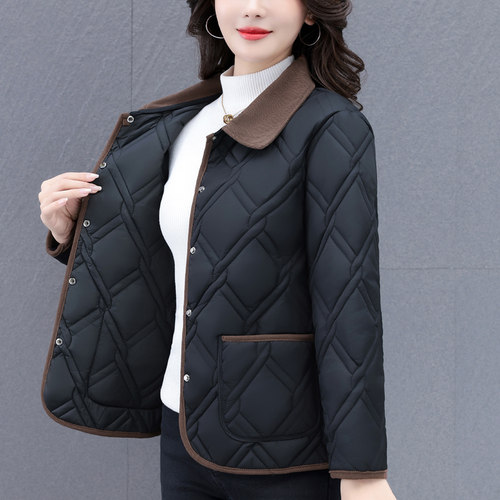 小香风夹棉短款棉服女冬季2026新款小个子棉衣保暖简约棉袄外套女