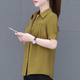纯色衬衫 上衣显瘦气质小衫 女夏季 百搭中年妈妈装 别致衬衣 新款 短袖