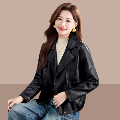 棕色皮衣外套女小个子2025新款春秋洋气加绒pu皮夹克休闲短款上衣