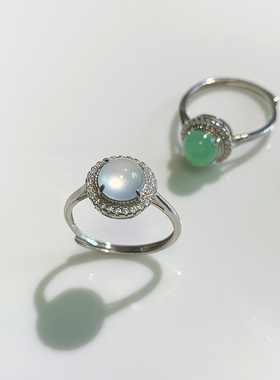 高级感925纯银冰种阳绿翡翠戒指