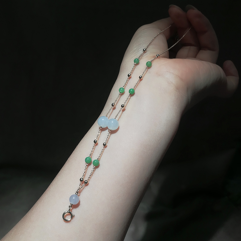 精致优雅18k金翡翠圆珠万能项链