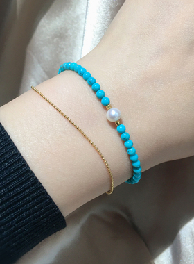 清新脱俗18k金绿松石珍珠手链女