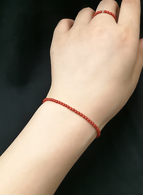 2mm极细天然南红玛瑙手串3mm特级显白百搭小珠手链保山冰飘柿子红