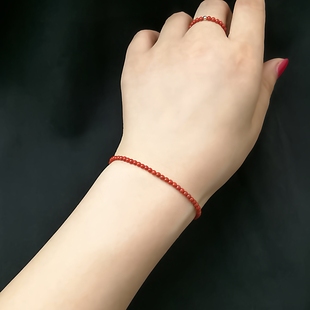2mm极细天然南红玛瑙手串3mm特级显白百搭小珠手链保山冰飘柿子红