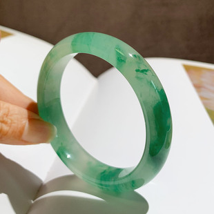 正品独龙玉手镯天然高冰种非洲翠镯子翡翠平替飘花阳绿玉石美人条