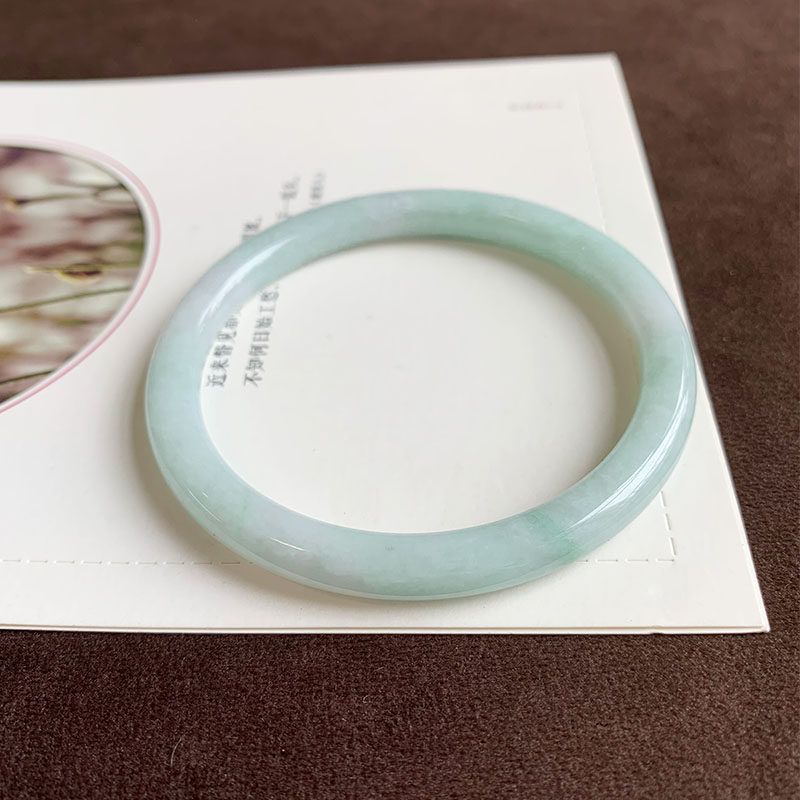 冰飘美人条天然翡翠A货飘绿细圆条玉手镯飘花贵气玉石镯子女礼物